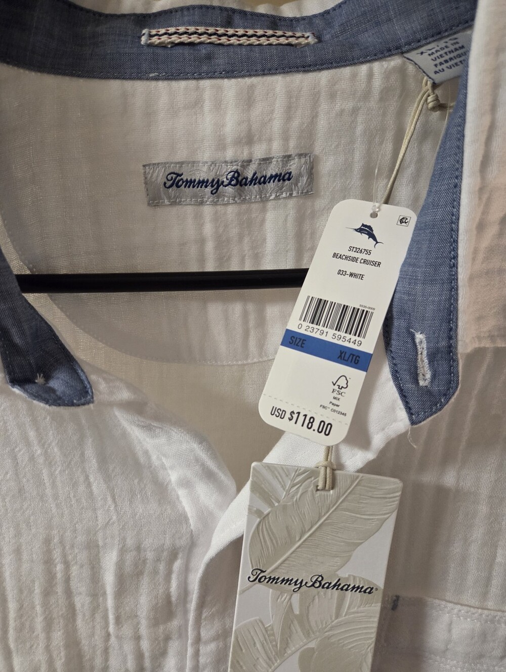 Tommy Bahama White Button-Down Shirt with Blue Trim